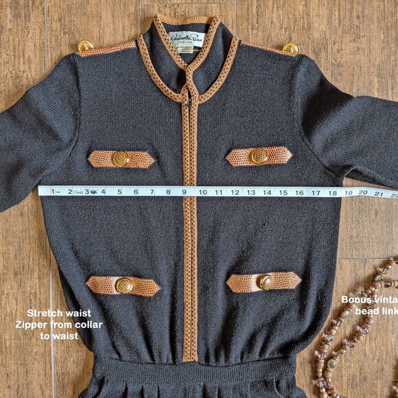 36" bust Jumpsuit Antonella Preve New York, Animal print, Black Santana VTG Knit - Picture 11 of 17